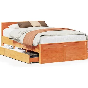 Bedframe zonder matras met hoofdbord hout wasbruin 135×190 cm Bedframe zonder matras met hoofdbord hout wasbruin 135×190 cm