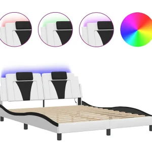 Bedframe "Viana" met LED zonder matras wit en zwart 160×200 cm Bedframe "Viana" met LED zonder matras wit en zwart 160×200 cm