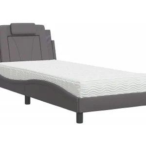 Bed "Viana" met matras kunstleer grijs 90×200 cm Bed "Viana" met matras kunstleer grijs 90×200 cm