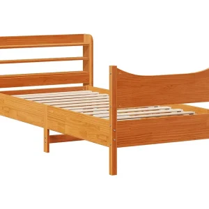 Bedframe met hoofdbord massief grenenhout wasbruin 75×190 cm