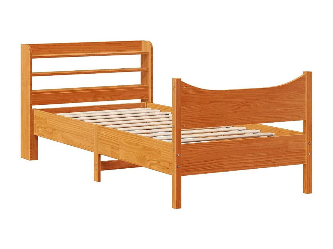 Bedframe met hoofdbord massief grenenhout wasbruin 75x190 cm
