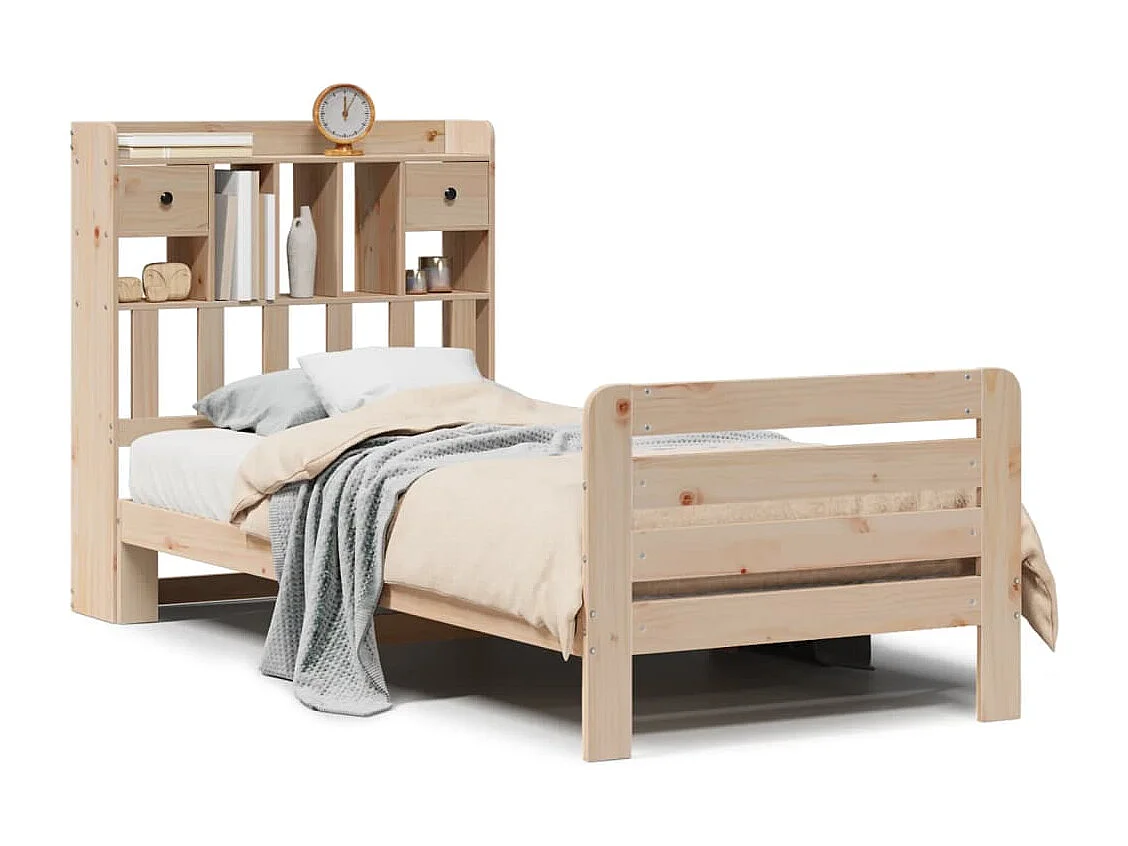Bed met boekenkast zonder matras massief grenenhout 90x200 cm