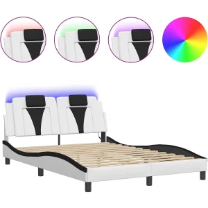 Bedframe "Viana" met LED zonder matras wit en zwart 140×190 cm Bedframe "Viana" met LED zonder matras wit en zwart 140×190 cm