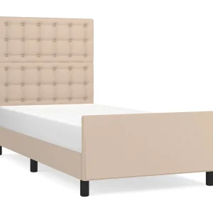 Bedframe met hoofdbord kunstleer cappuccinokleurig 90×200 cm Bedframe met hoofdbord kunstleer cappuccinokleurig 90×200 cm