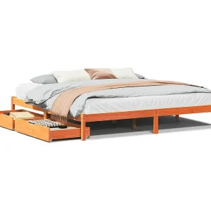 Bedframe zonder matras massief grenenhout wasbruin 200×200 cm