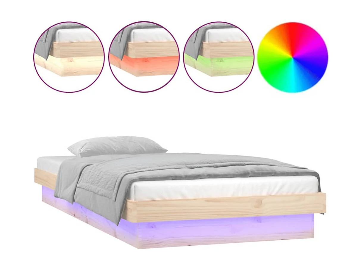 Bedframe LED massief hout 90x200 cm
