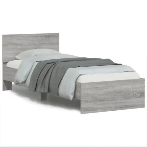 Bedframe met hoofdeinde bewerkt hout grijs sonoma 90×190 cm Bedframe met hoofdeinde bewerkt hout grijs sonoma 90×190 cm