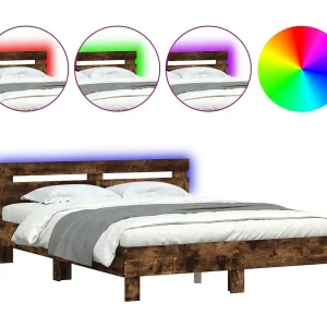 Bedframe met hoofdeinde en LED gerookt eikenkleurig 140×200 cm