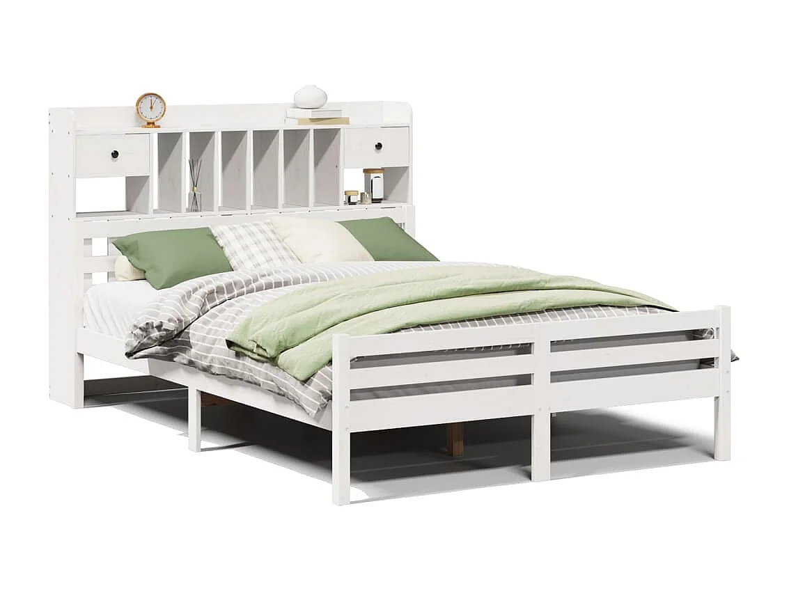 Bed met boekenkast zonder matras grenenhout wit 150x200 cm