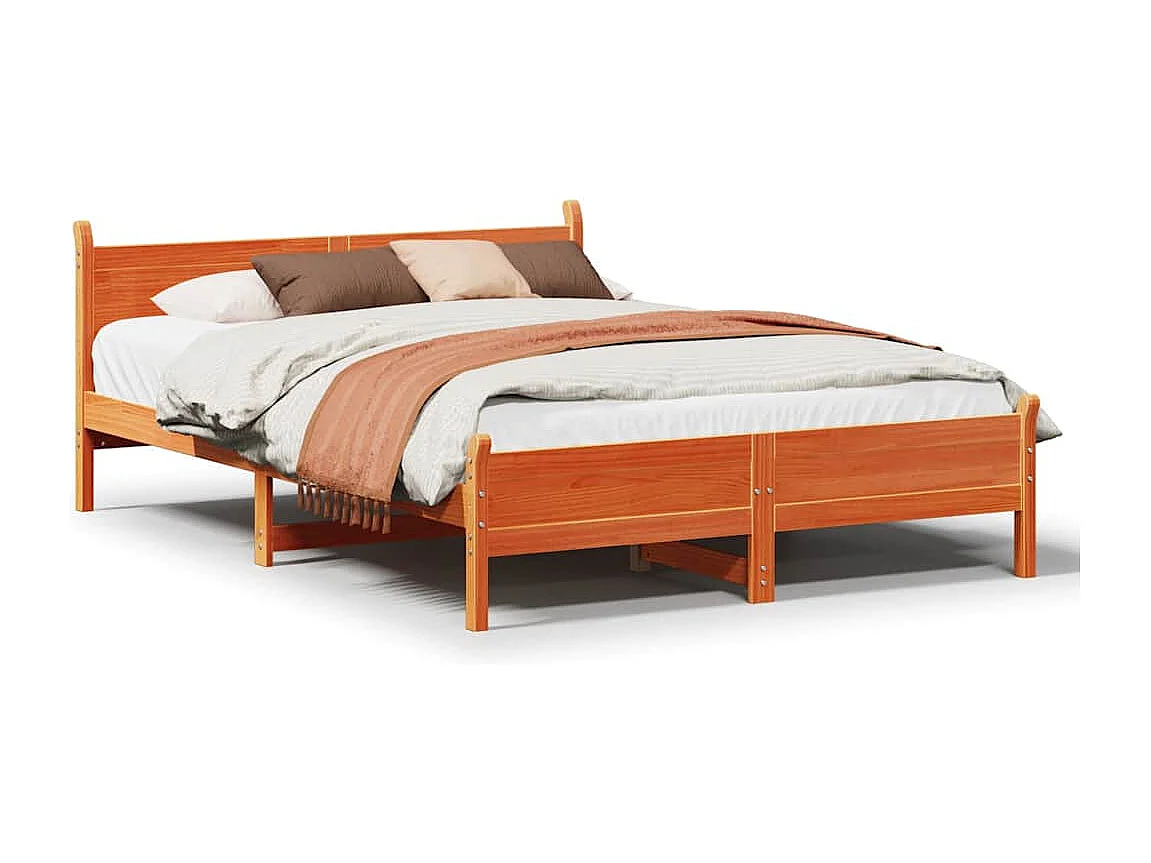 Bed met matras massief grenenhout wasbruin 140x190 cm