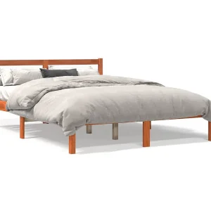 Bedframe zonder matras massief grenenhout wasbruin 120×190 cm