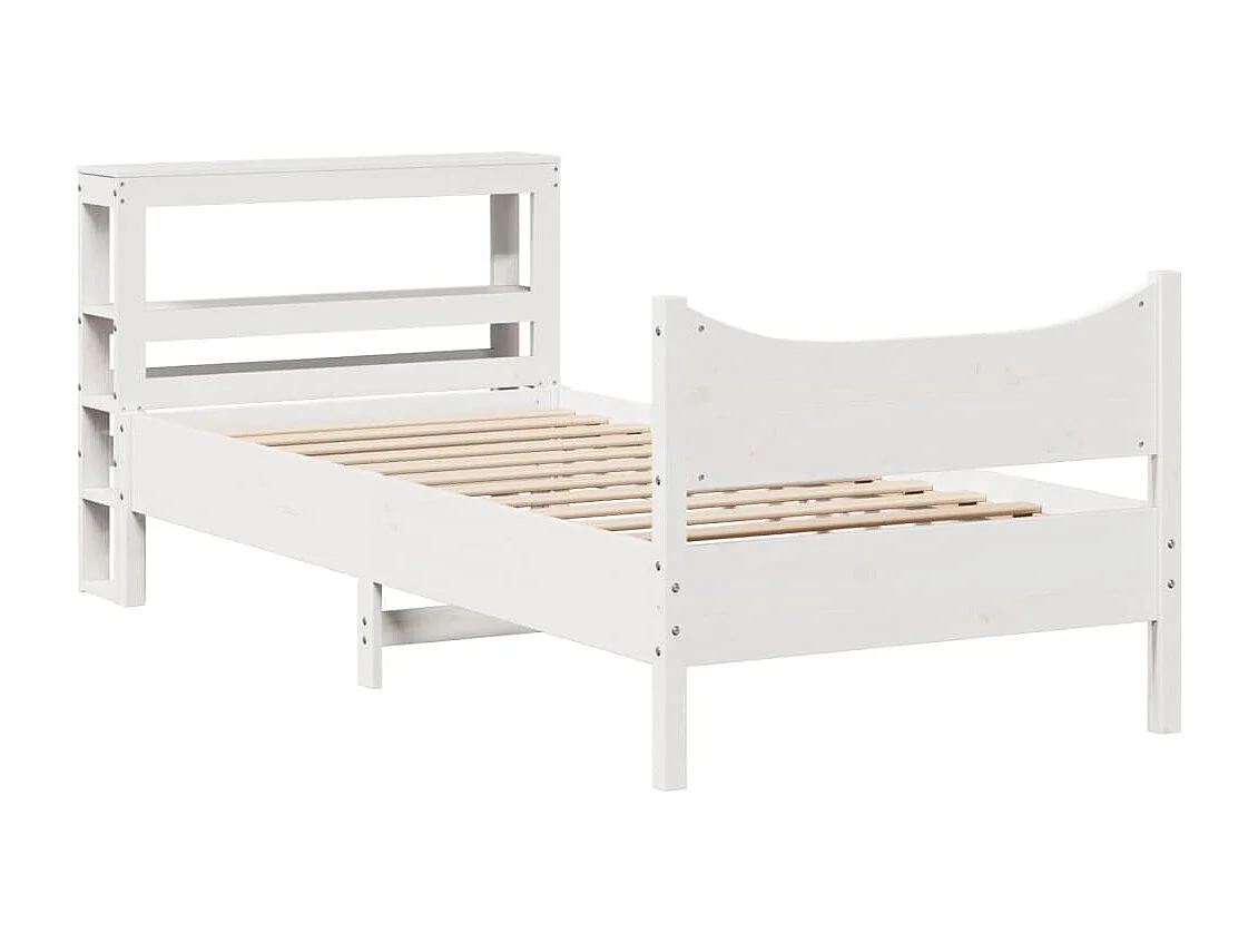 Bedframe met hoofdbord massief grenenhout wit 90x200 cm