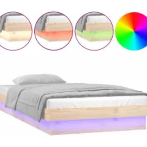 Bedframe LED massief hout 100×200 cm