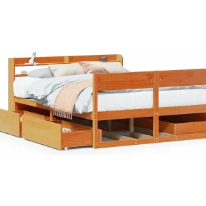 Bedframe zonder matras massief grenenhout wasbruin 120×190 cm