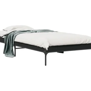 Bedframe bewerkt hout en metaal zwart 90×200 cm Bedframe bewerkt hout en metaal zwart 90×200 cm