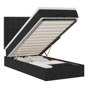 Bed poef met matras en LED's 80×200 cm stof zwart Bed poef met matras en LED's 80×200 cm stof zwart