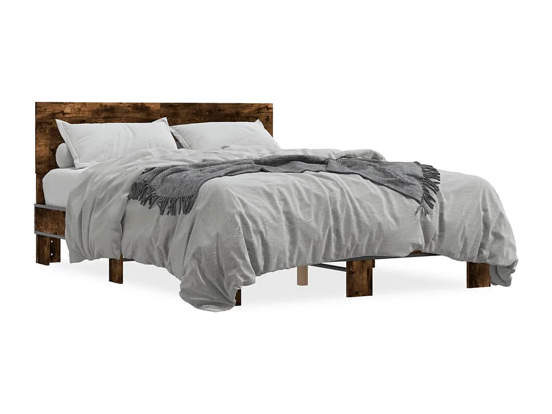 Bedframe bewerkt hout metaal gerookt eikenkleurig 140x190 cm