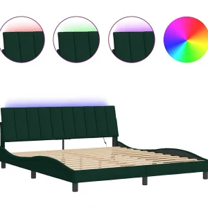 Bedframe met LED zonder matras "Hanko" fluweel donkergroen 180×200 cm Bedframe met LED zonder matras "Hanko" fluweel donkergroen 180×200 cm