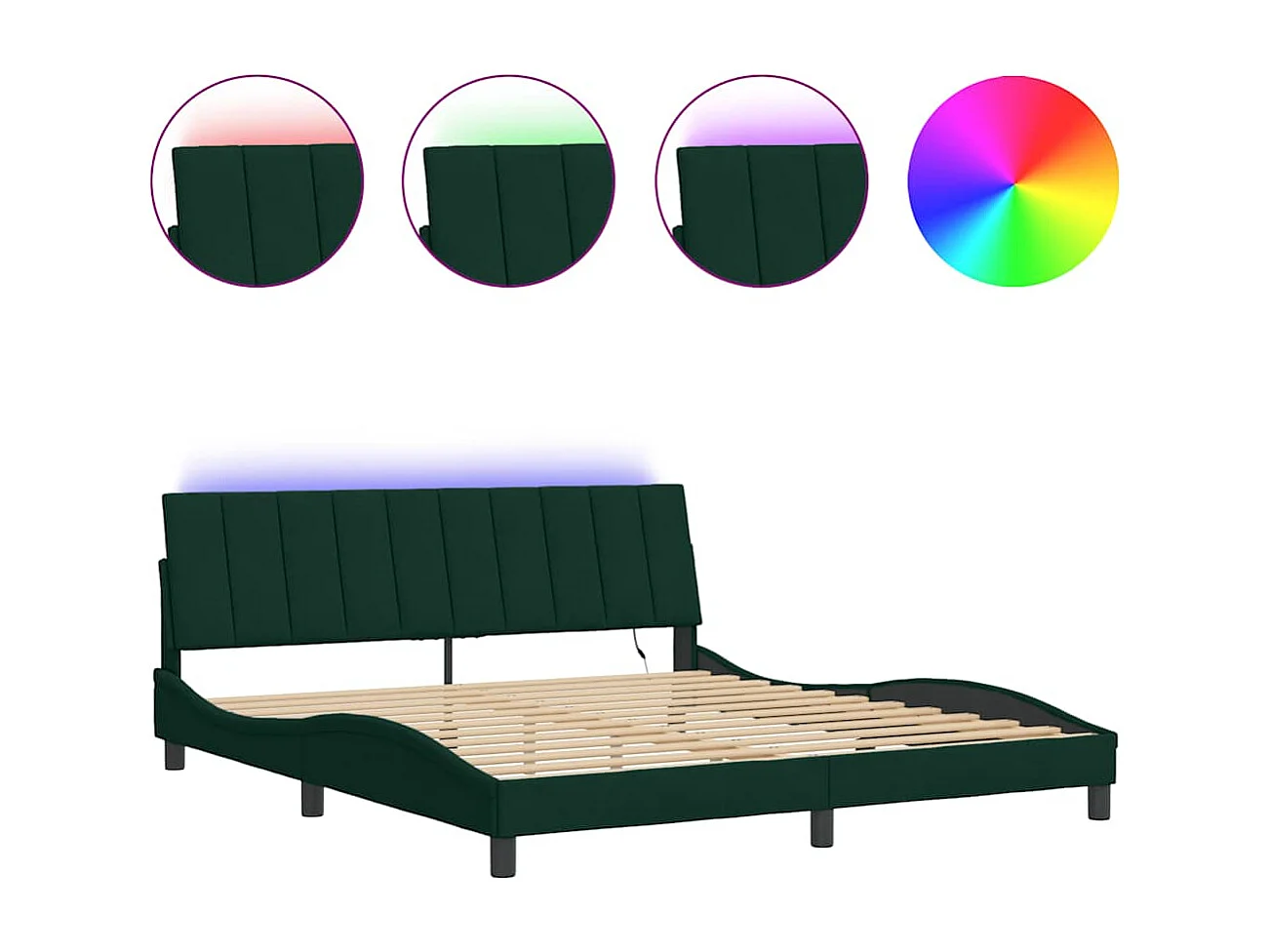 Bedframe met LED zonder matras "Hanko" fluweel donkergroen 180x200 cm