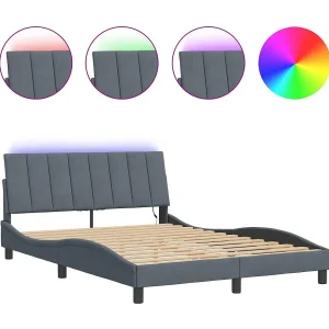 Bedframe met LED zonder matras "Hanko" fluweel donkergrijs 140×200 cm Bedframe met LED zonder matras "Hanko" fluweel donkergrijs 140×200 cm