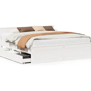Bedframe zonder matras met hoofdbord grenenhout wit 200×200 cm Bedframe zonder matras met hoofdbord grenenhout wit 200×200 cm
