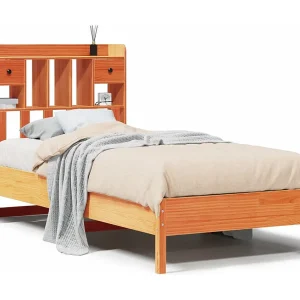 Bed met boekenkast zonder matras grenenhout wasbruin 100×200 cm Bed met boekenkast zonder matras grenenhout wasbruin 100×200 cm