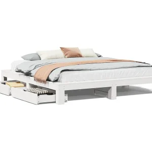 Bedframe zonder matras massief grenenhout wit 200×200 cm Bedframe zonder matras massief grenenhout wit 200×200 cm