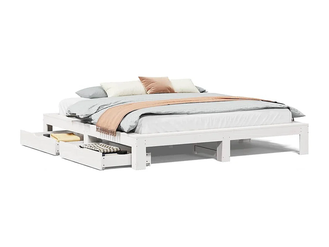 Bedframe zonder matras massief grenenhout wit 200x200 cm