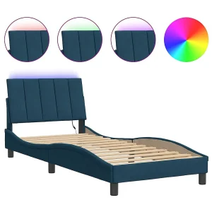 Bedframe met LED zonder matras "Hanko" fluweel blauw 80×200 cm Bedframe met LED zonder matras "Hanko" fluweel blauw 80×200 cm