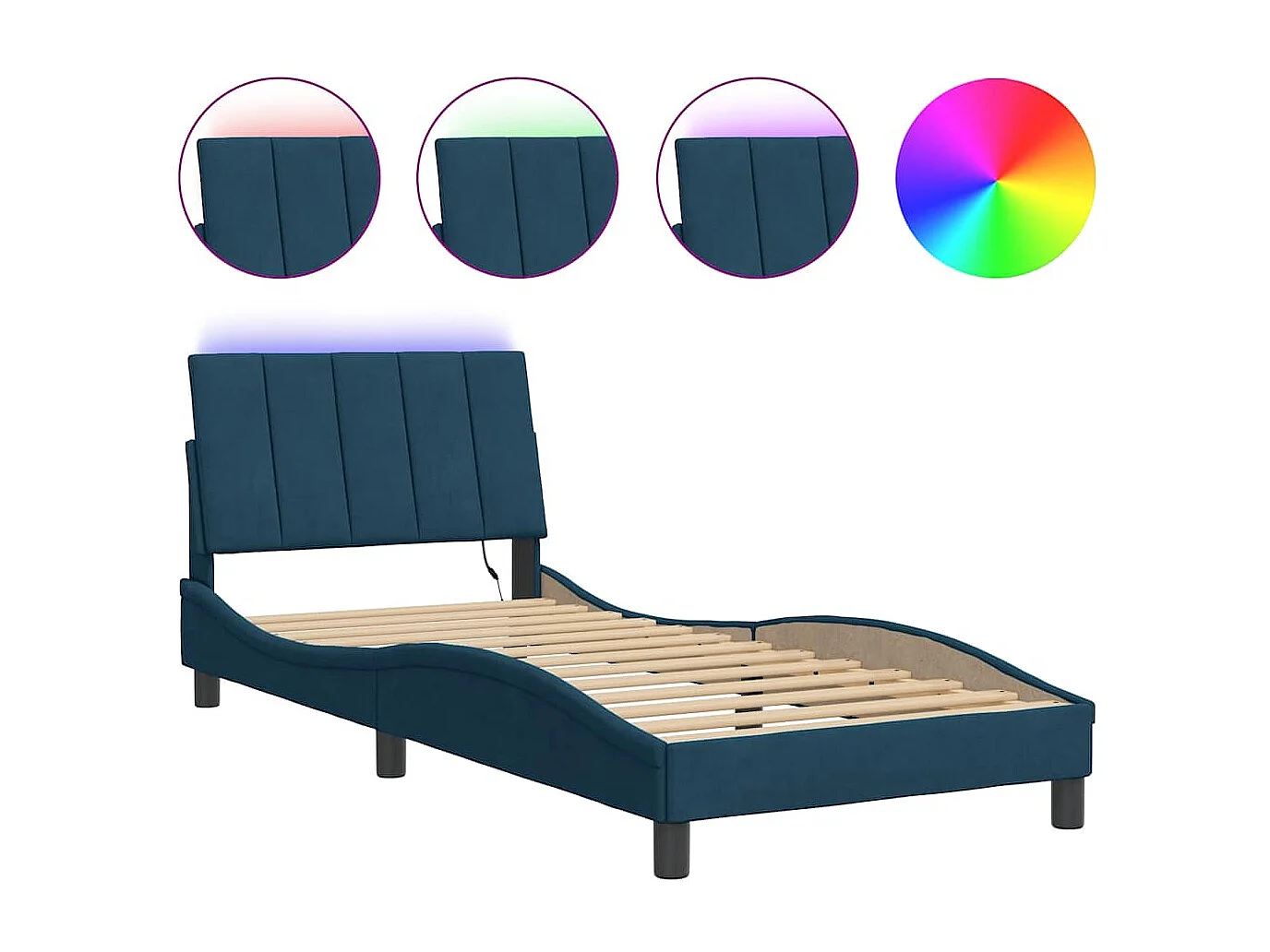 Bedframe met LED zonder matras "Hanko" fluweel blauw 80x200 cm