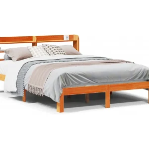 Bedframe zonder matras massief grenenhout wasbruin 135×190 cm Bedframe zonder matras massief grenenhout wasbruin 135×190 cm