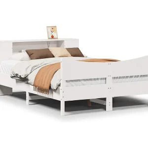 Bedframe zonder matras massief grenenhout wit 150×200 cm