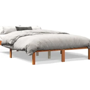 Bedframe zonder matras massief grenenhout wasbruin 120×200 cm
