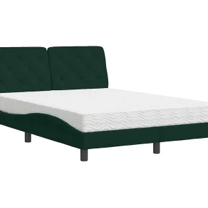 Bed met matras fluweel donkergroen 140×190 cm Bed met matras fluweel donkergroen 140×190 cm