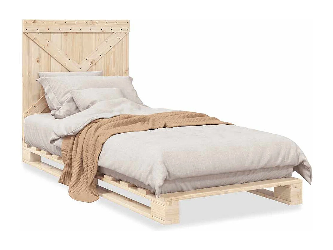 Bedframe met hoofdbord massief grenenhout 90x200 cm