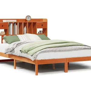 Bed met boekenkast zonder matras grenenhout wasbruin 160×200 cm Bed met boekenkast zonder matras grenenhout wasbruin 160×200 cm