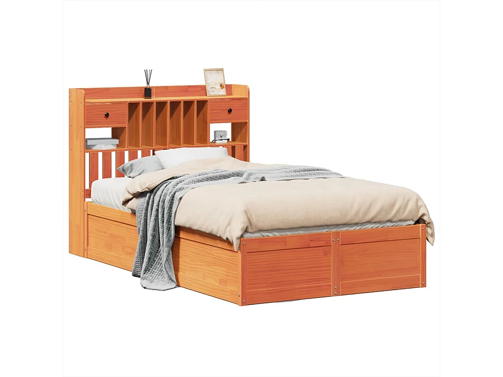 Bedframe zonder matras massief grenenhout wasbruin 135x190 cm