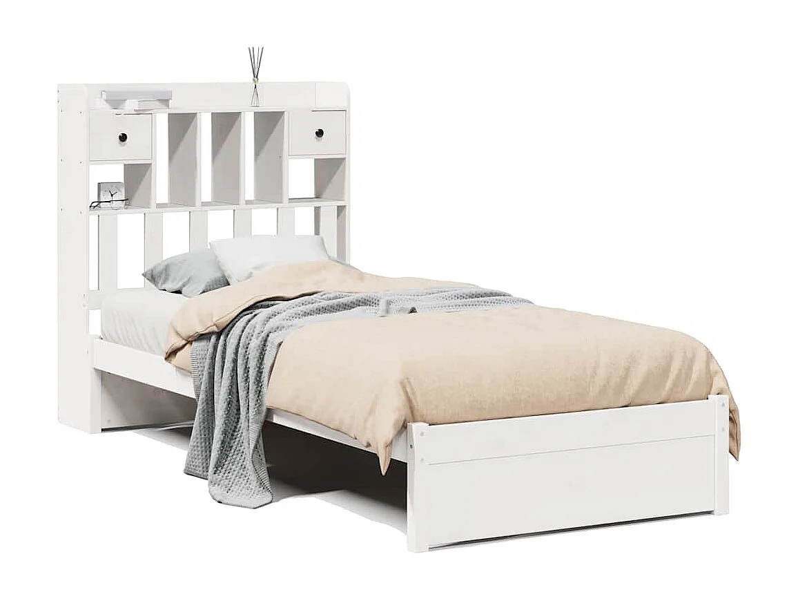Bed met boekenkast zonder matras grenenhout wit 75x190 cm