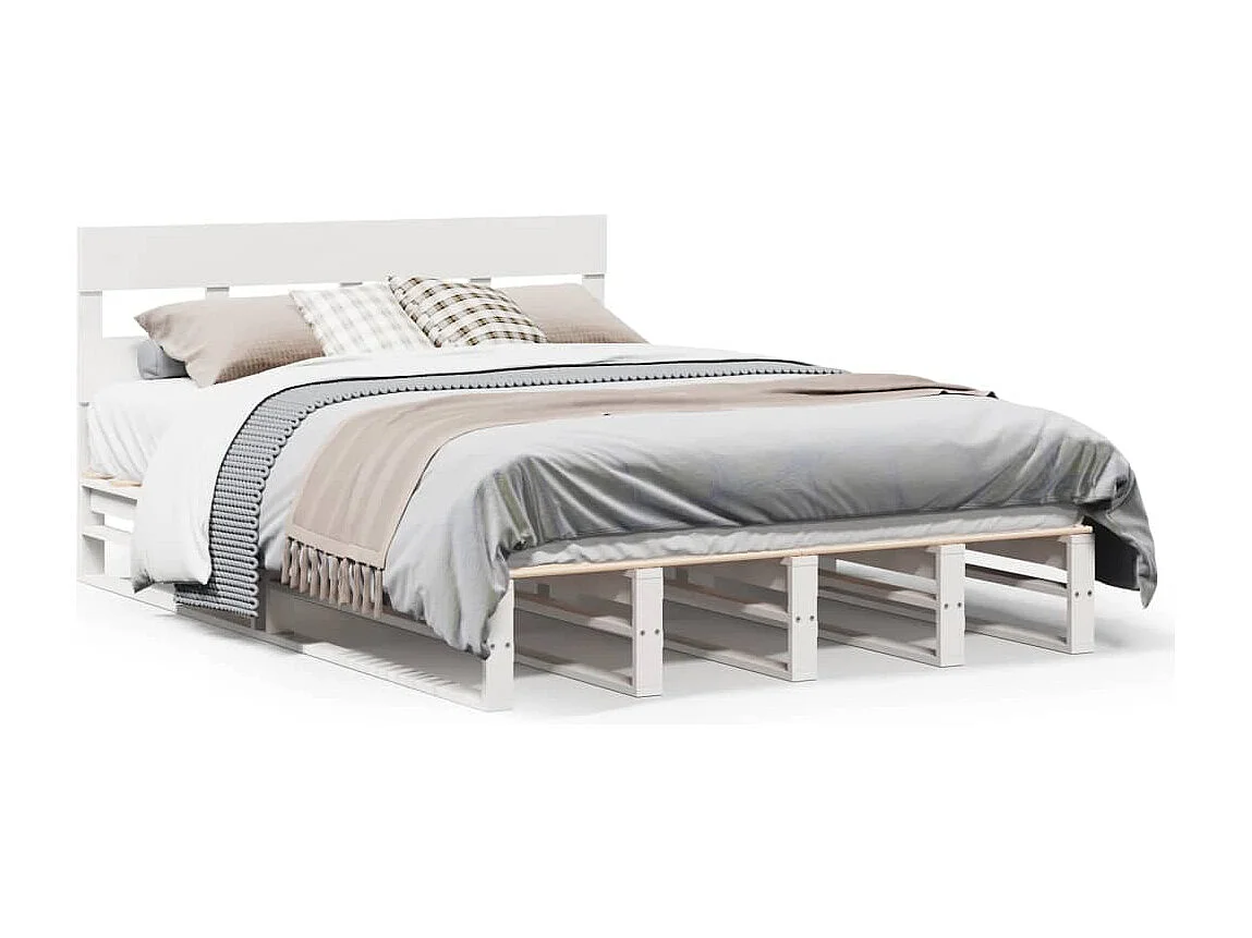 Bedframe zonder matras massief grenenhout wit 150x200 cm