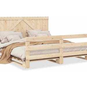 Bedframe met hoofdbord massief grenenhout 200×200 cm Bedframe met hoofdbord massief grenenhout 200×200 cm