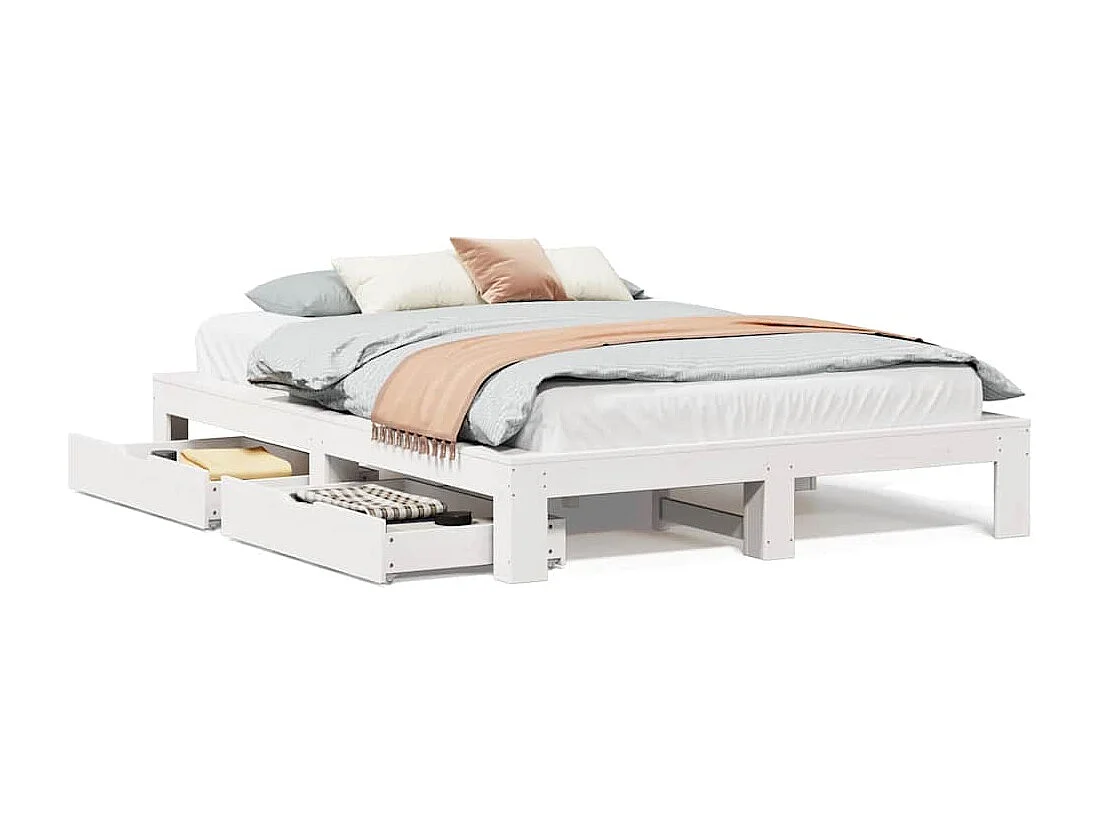 Bedframe zonder matras massief grenenhout wit 150x200 cm