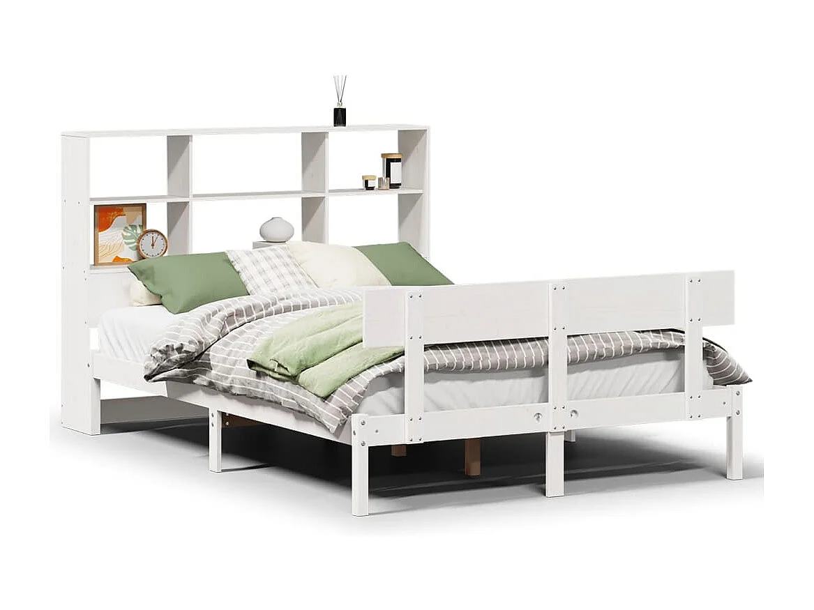 Bed met boekenkast zonder matras grenenhout wit 160x200 cm