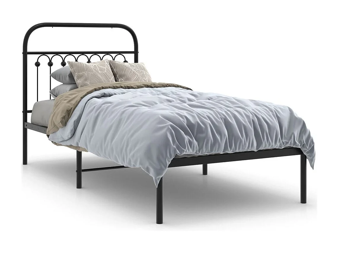 Bedframe met hoofdbord metaal zwart 90x200 cm
