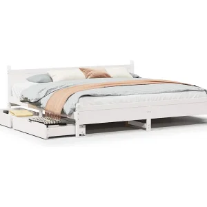 Bedframe zonder matras massief grenenhout wit 200×200 cm Bedframe zonder matras massief grenenhout wit 200×200 cm
