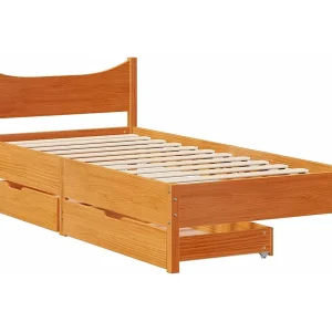 Bedframe met lades massief grenenhout wasbruin 90×200 cm Bedframe met lades massief grenenhout wasbruin 90×200 cm