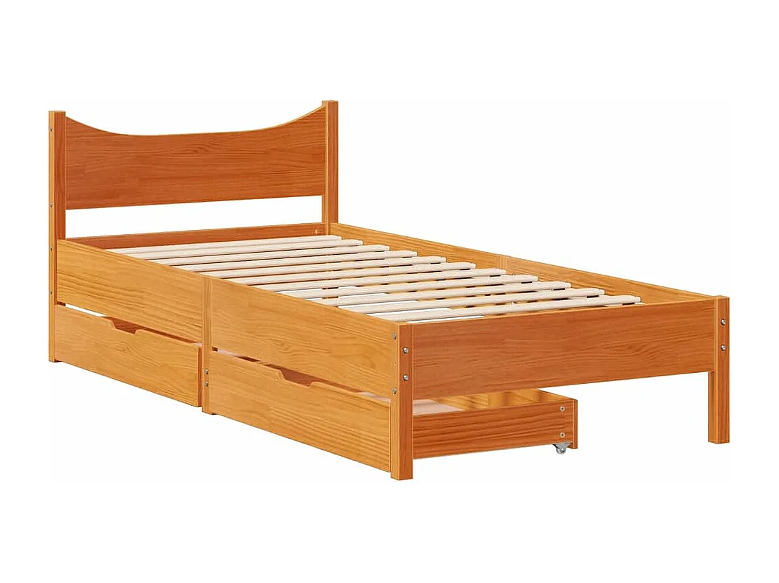 Bedframe met lades massief grenenhout wasbruin 90x200 cm