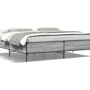 Bedframe bewerkt hout metaal grijs sonoma eiken 200×200 cm Bedframe bewerkt hout metaal grijs sonoma eiken 200×200 cm