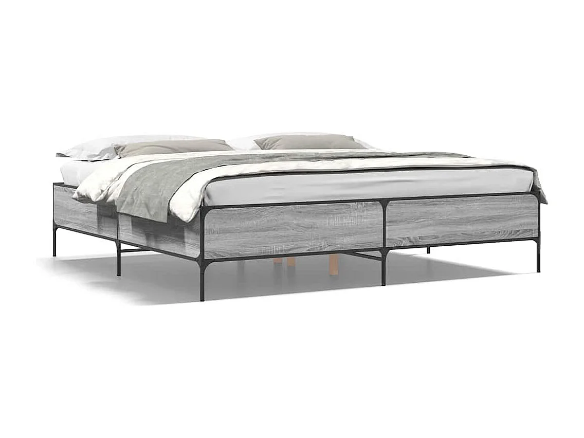 Bedframe bewerkt hout metaal grijs sonoma eiken 200x200 cm
