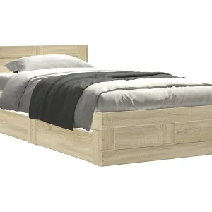 Bedframe met hoofdeinde bewerkt hout sonoma eiken 100×200 cm Bedframe met hoofdeinde bewerkt hout sonoma eiken 100×200 cm