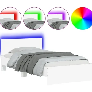 Bedframe met hoofdbord en LED-verlichting wit 100×200 cm